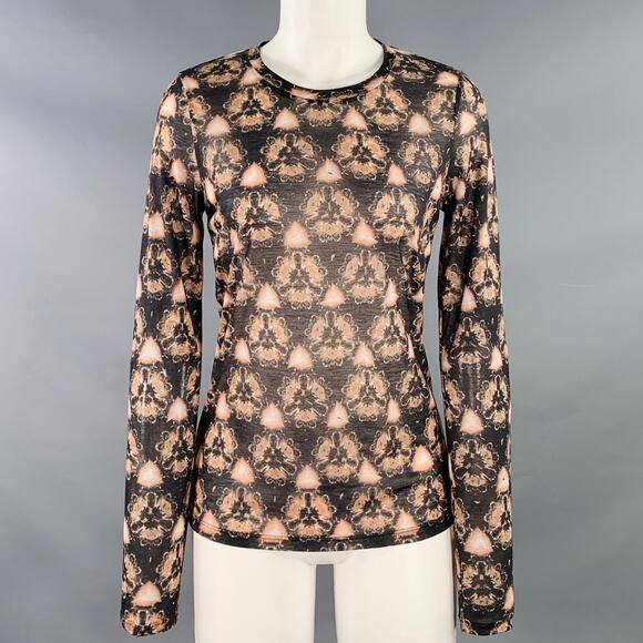 PRABAL GURUNG Size S Brown Grey Polyester Abstract Floral Long Sleeve Casual Top - Picture 1 of 6